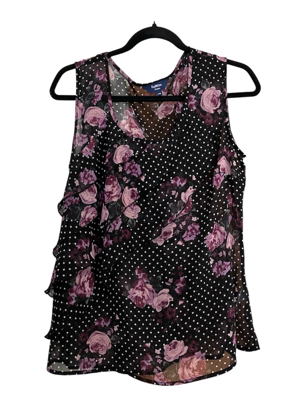 Reitmans Black Sleeveless Floral & Polka Dot Tank - Purple Rose Print